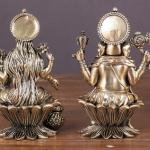 4" Brass Ganesha Lakshmi Lotus Pair | Divine Festival Murti Set | Sacred Gift Idols